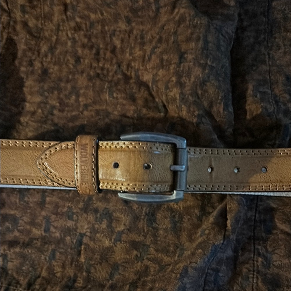 Wolverine Tan Leather Belt Silver Buckle